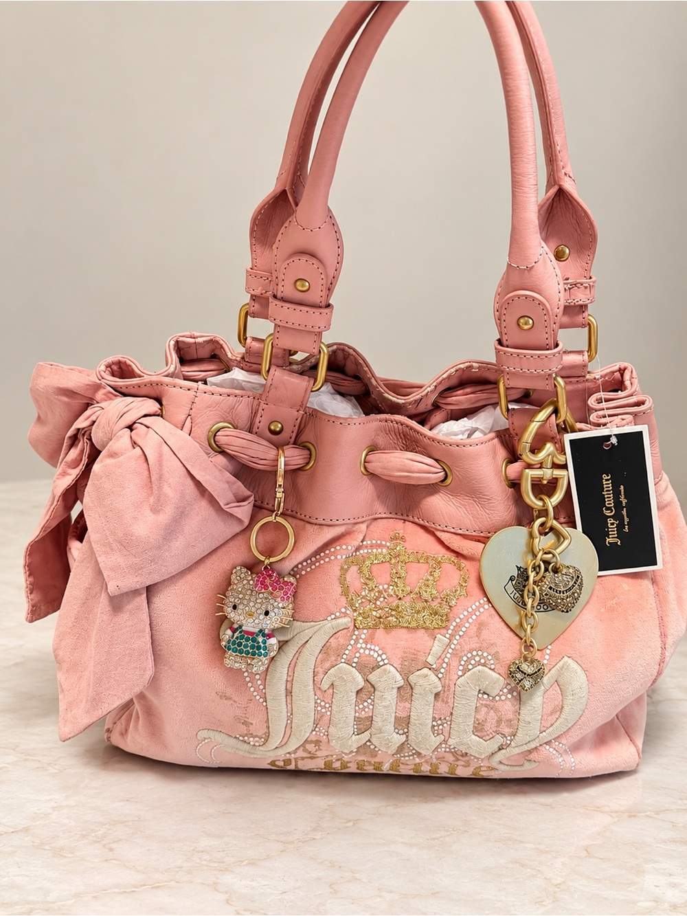 Juicy Couture Pink Embellished Shoulder Bag with Charm Accents